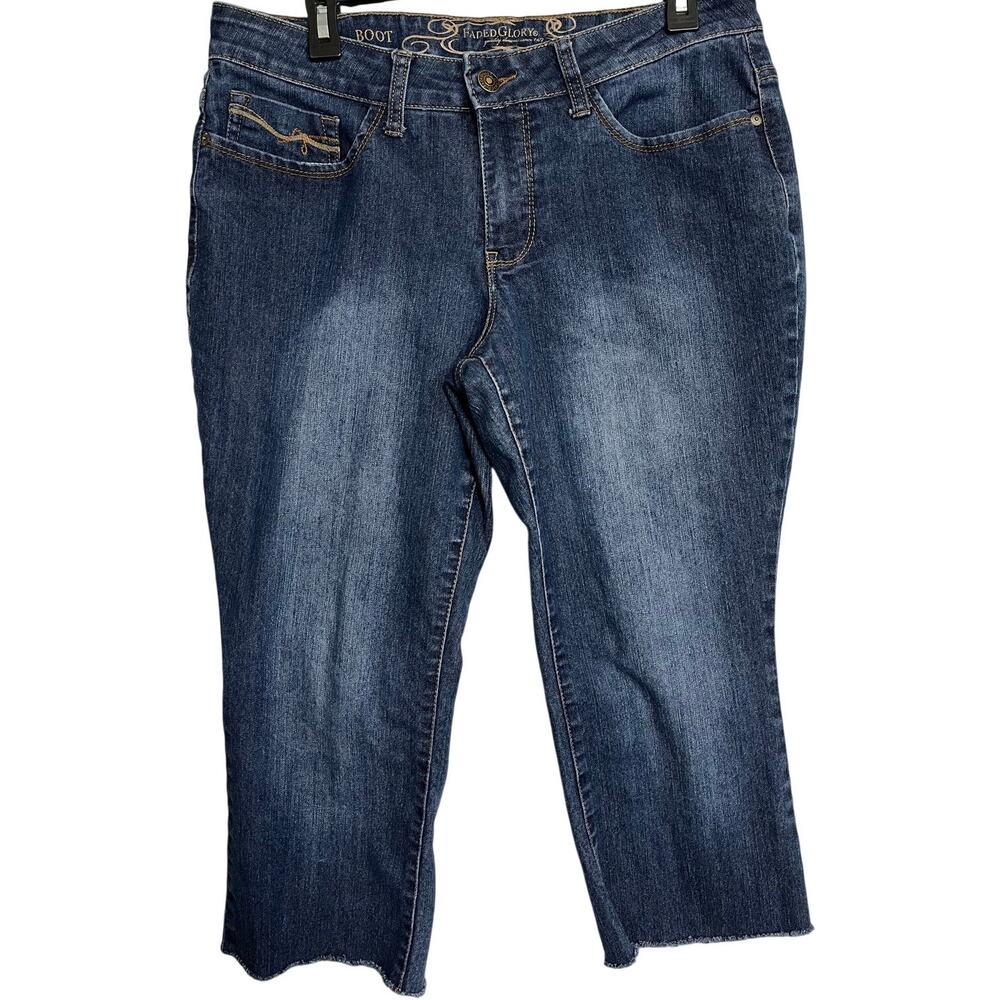 Faded Glory Jeans Women Size 12 Dark Blue Denim Mid Rise Cropped DIY Cut Off